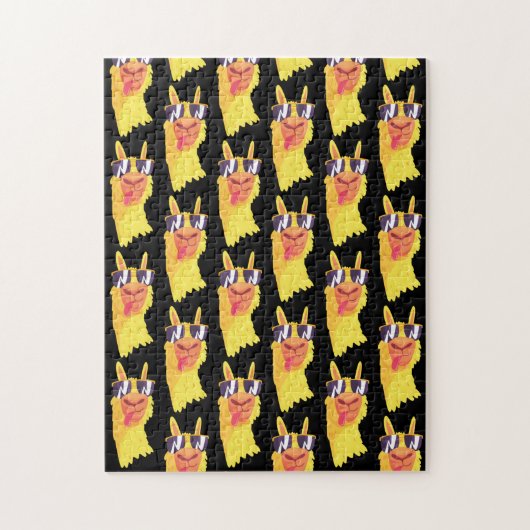 Funny Llama-gezicht met bril-patroon Legpuzzel (Verticaal)