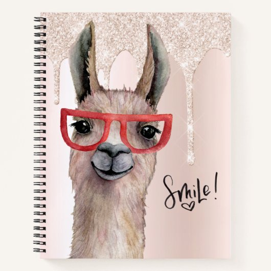 Funny Llama Girly Pink Glitter Notitieboek (Voorkant)