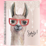 Funny Llama Girly Pink Glitter Notitieboek<br><div class="desc">Fun en girale champagne roze. Faux glitter en sparkle samen met een schattige lama. Veel plezier met het schrijven van je dankbaarheid,  het schrijven in een tijdschrift,  het tekenen of houden van lesnotities op school met deze leuke waterverf lama. Ontwerp op voor en achter. Vergeet niet te glimlachen!</div>