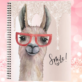 Funny Llama Girly Pink Glitter Notitieboek