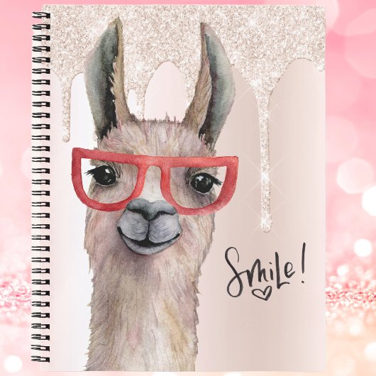 Funny Llama Girly Pink Glitter Notitieboek