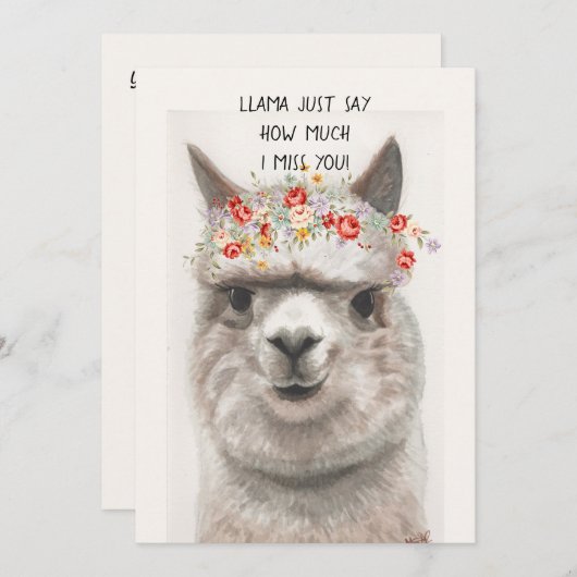 Funny Llama Ik mis je Wenskaart Aankondiging (Voorkant / Achterkant)
