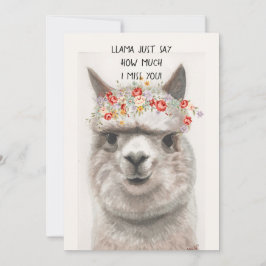 Funny Llama Ik mis je Wenskaart Aankondiging