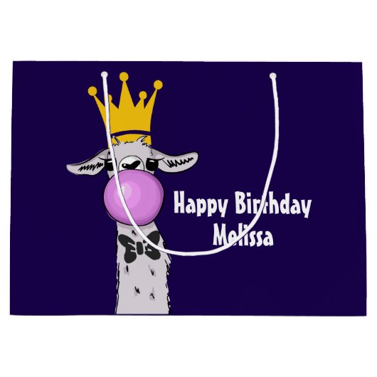 Funny Llama Illustratie die een roze bubbeltje bla Groot Cadeauzakje (Voorkant)