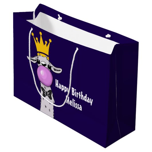 Funny Llama Illustratie die een roze bubbeltje bla Groot Cadeauzakje (Voorkant Gekanteld)