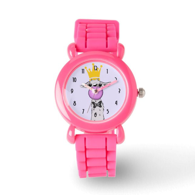 Funny Llama Illustratie die een roze bubbeltje bla Horloge (Voorkant)