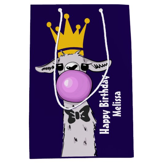 Funny Llama Illustratie die een roze bubbeltje bla Medium Cadeauzakje (Voorkant)