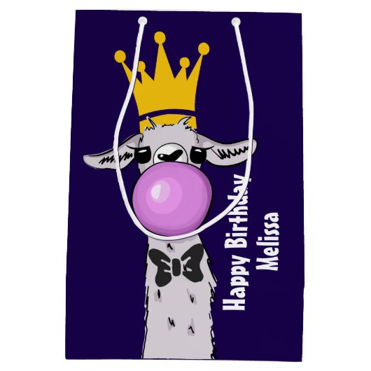 Funny Llama Illustratie die een roze bubbeltje bla Medium Cadeauzakje (Achterkant)