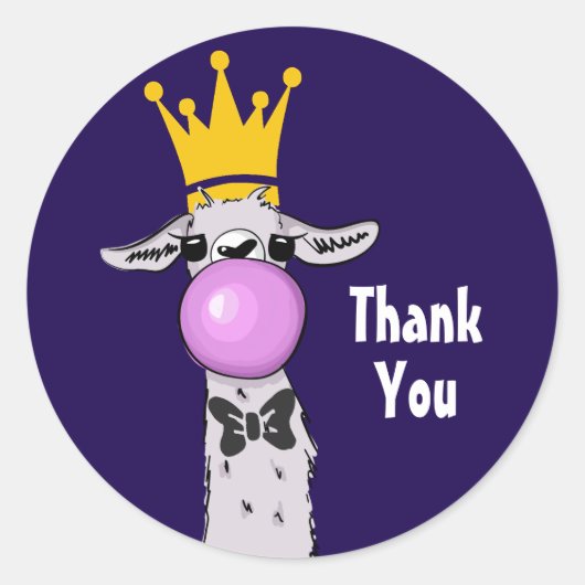 Funny Llama Illustratie die een roze bubbeltje bla Ronde Sticker (Voorkant)