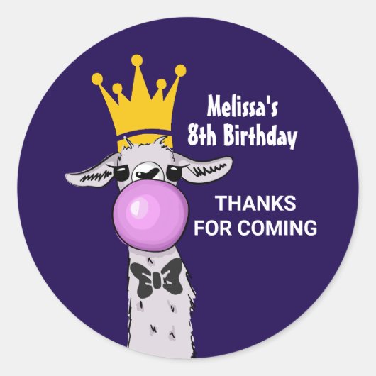 Funny Llama Illustratie die een roze bubbeltje bla Ronde Sticker (Voorkant)