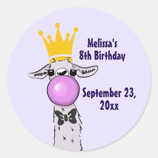 Funny Llama Illustratie die een roze bubbeltje bla Ronde Sticker (Voorkant)