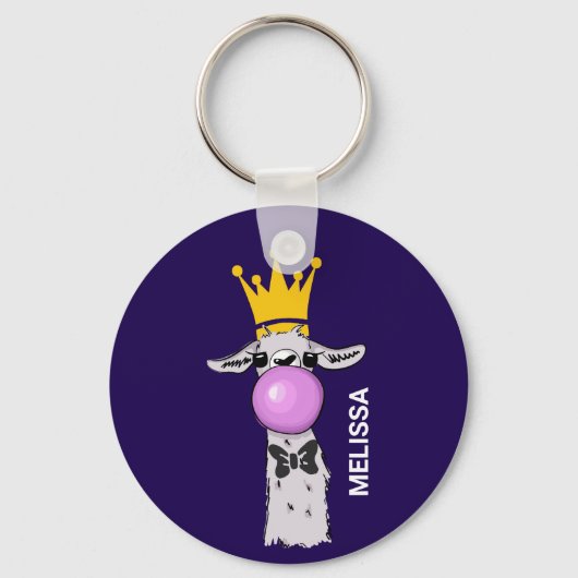 Funny Llama Illustratie die een roze bubbeltje bla Sleutelhanger (Voorkant)