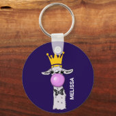 Funny Llama Illustratie die een roze bubbeltje bla Sleutelhanger (Voorkant)