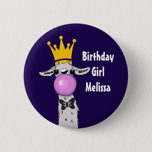 Funny Llama Illustration Birthday Girl Ronde Button 5,7 Cm (Voorkant)