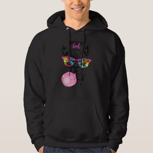 Funny Llama in a rainbow glasses, pink bubble gum  Hoodie (Voorkant)