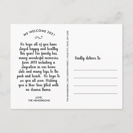 Funny Llama, jaar dat we gevlucht waren met kerst Briefkaart (Achterkant)