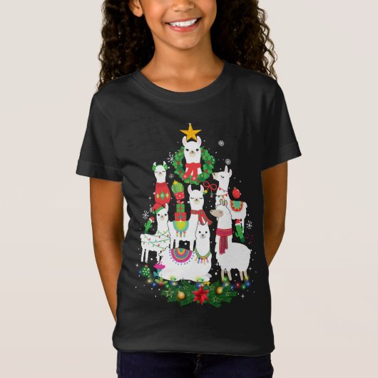 Funny Llama-kerstboom Alpaca Xmas Lights Holi T-shirt (Voorkant)