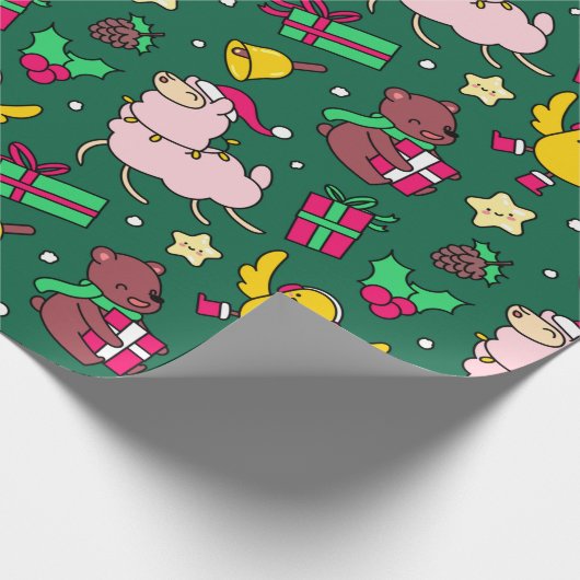 Funny Llama Kerstmis Cadeaupapier (Hoek)