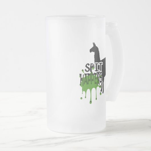 Funny Llama Meme Spit gebeurt Matglas Bierpul (Voorkant rechts)