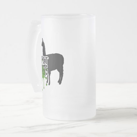 Funny Llama Meme Spit gebeurt Matglas Bierpul (Voorkant links)