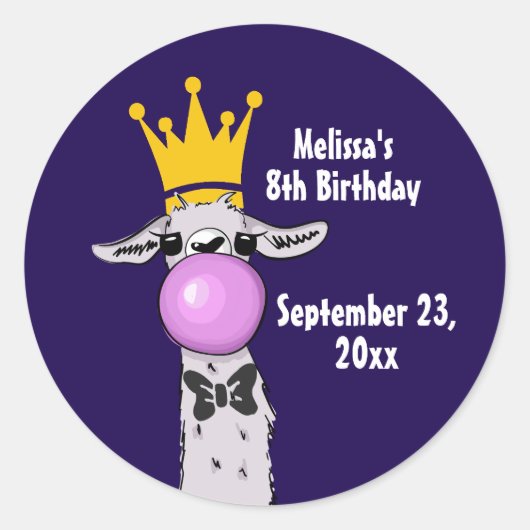 Funny Llama met Roze Bubble Birthday Ronde Sticker (Voorkant)