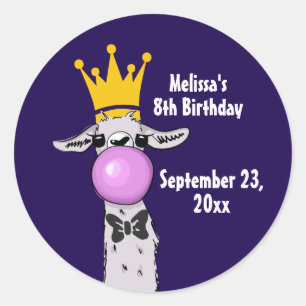 Funny Llama met Roze Bubble Birthday Ronde Sticker