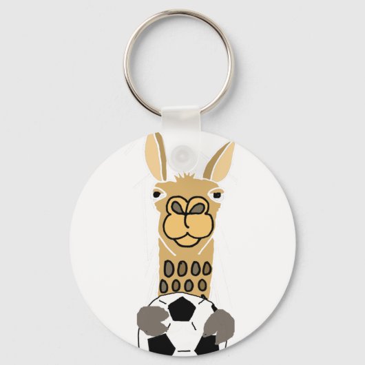 Funny Llama met Voetbal Art Sleutelhanger (Voorkant)