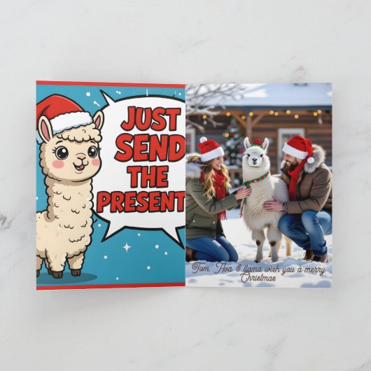 Funny Llama No Prob-Llama Photo Christmas Kaart (Binnen)