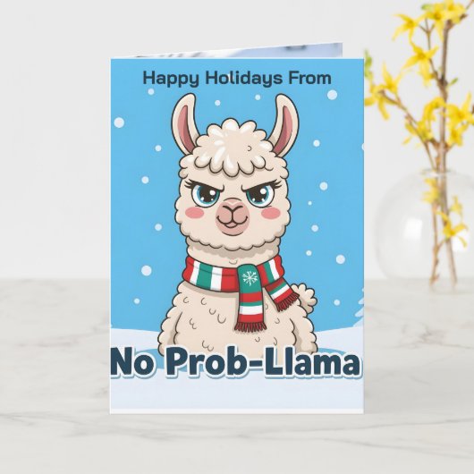 Funny Llama No Prob-Llama Photo Christmas Kaart (Gele Bloem)