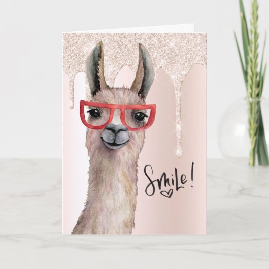 Funny Llama Pink Glitter Hartelijk dank Kaart (Voorkant)