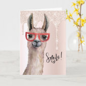 Funny Llama Pink Glitter Hartelijk dank Kaart (Gele Bloem)