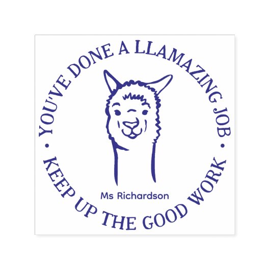 Funny Llama Pun Amazing Job Teacher Piedere Zelfinktende Stempel (Design)