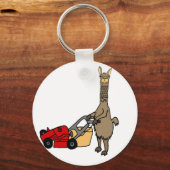Funny Llama Pushing Lawn Mower Cartoon Sleutelhanger (Voorkant)