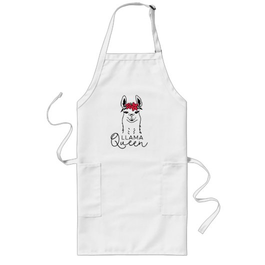 Funny Llama Queen Apron Lang Schort (Voorkant)