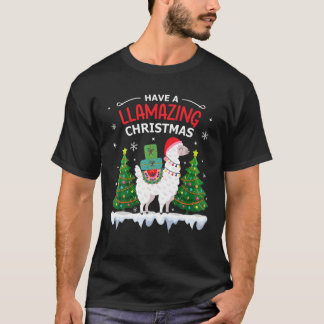 Funny Llama Santa Hat met Kerstmis Pajamas Alpaca T-shirt