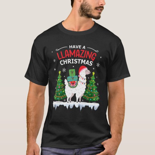 Funny Llama Santa Hat met Kerstmis Pajamas Alpaca T-shirt (Voorkant)