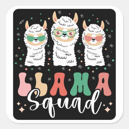 Funny Llama Squad Sunbril Cool Llamas Groovy Vierkante Sticker (Voorkant)