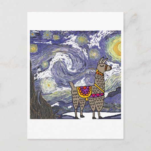 Funny Llama Sterrennacht Art Briefkaart (Voorkant)