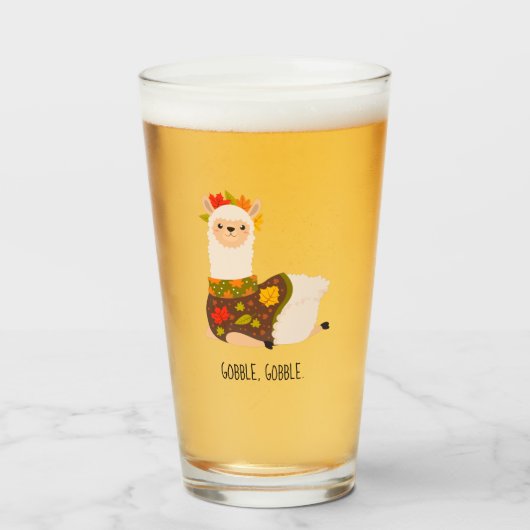 Funny Llama Turkey Thanksgiving Glas (Voorkant gevuld)