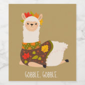 Funny Llama Turkey Thanksgiving Wijn Etiket (Enkel label)