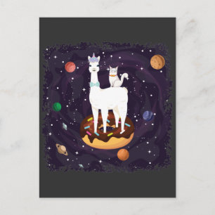 Funny Llama Unicorn met Cat op een Donut Galaxy Briefkaart