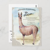Funny Llama Wedding Postponed Date Change Briefkaart (Voorkant / Achterkant)