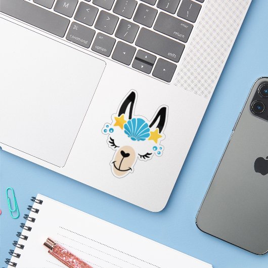Funny Llama Zomer Strand Sticker (Laptop met iPhone)