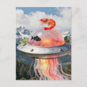 Funny Lobster Fish Surreal Jellyfish UFO Collage Briefkaart (Voorkant)