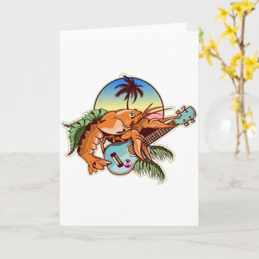 funny lobster playing a ukulele kaart (Gele Bloem)