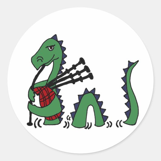 Funny Loch Ness Monster die Bagpipes afspeelt Ronde Sticker (Voorkant)