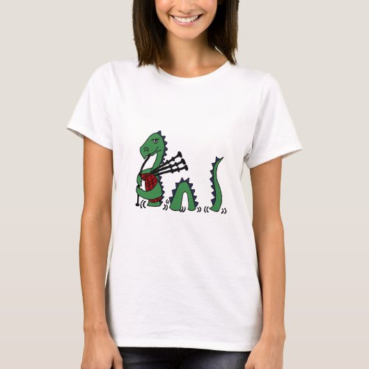 Funny Loch Ness Monster die Bagpipes afspeelt T-shirt (Voorkant)