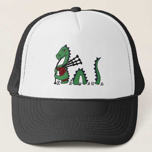 Funny Loch Ness Monster die Bagpipes afspeelt Trucker Pet (Voorkant)