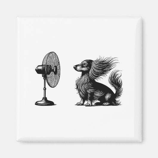 Funny Long Haired Dachshund Dog With Fan Doxie Wie Magneet (Voorkant)