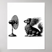 Funny Long Haired Dachshund Dog With Fan Doxie Wie Poster (Voorkant)